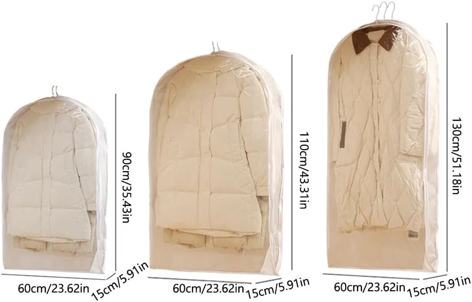 Self Compression Zipper Hanging Garment Bag Thick Closet Organizer Dustproof Storage Bags for Winter Jackets, Down Coats, Space Saving Clothes Storage for Closet (White S)
