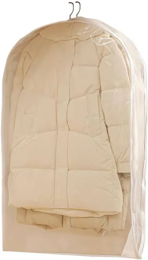 Self Compression Zipper Hanging Garment Bag Thick Closet Organizer Dustproof Storage Bags for Winter Jackets, Down Coats, Space Saving Clothes Storage for Closet (White S)