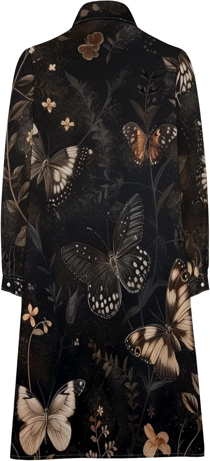 Shirt Dress for Women Button Down Long Sleeve Dress Casual Plus Size Printed Loose Dress with Pockets