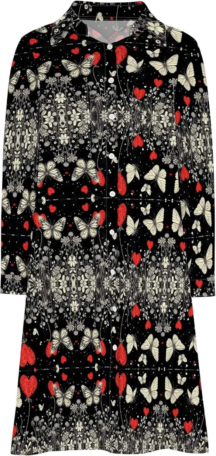 Shirt Dress for Women Button Down Long Sleeve Dress Casual Plus Size Printed Loose Dress with Pockets