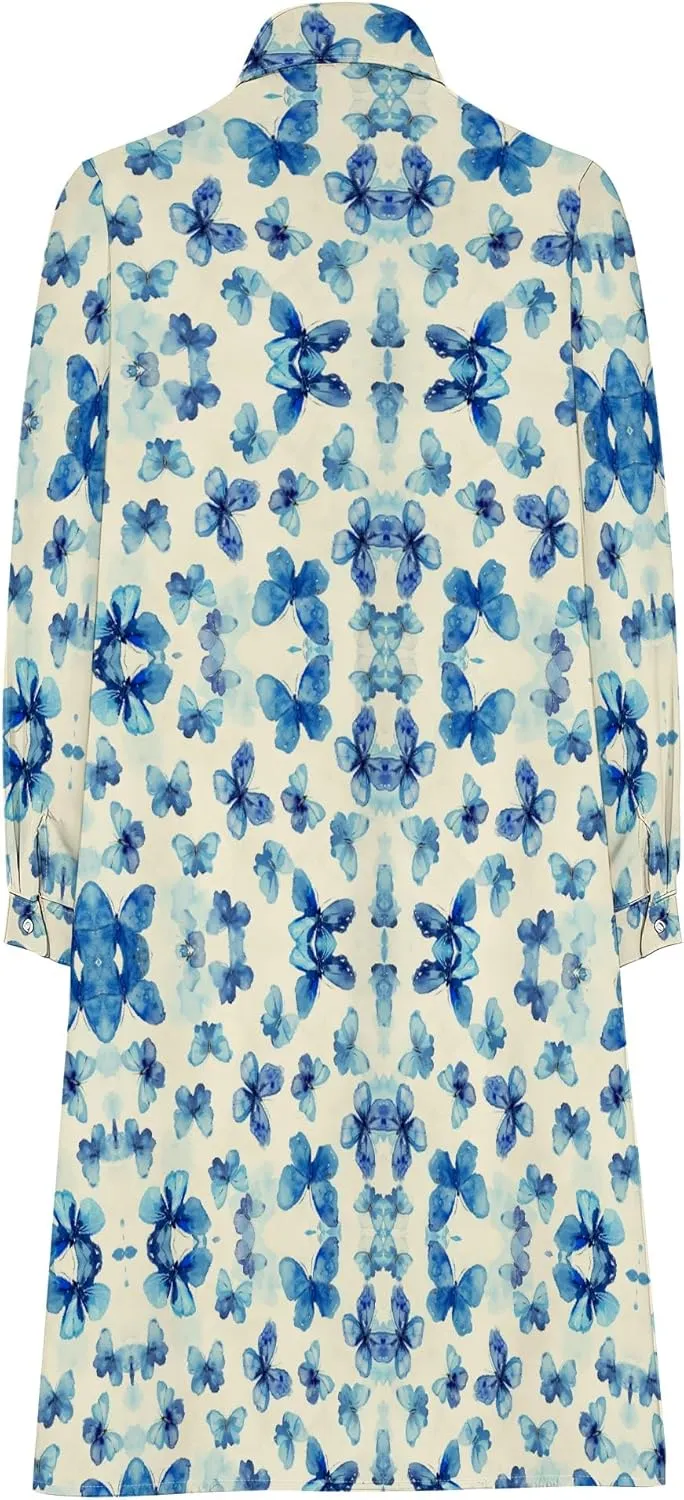 Shirt Dress for Women Button Down Long Sleeve Dress Casual Plus Size Printed Loose Dress with Pockets