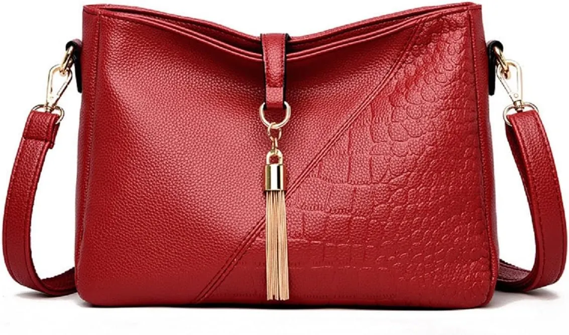 Shoulder Bags for Women PU Leather Fashion Satchel Tassel Purse Ladies Crossbody Bag