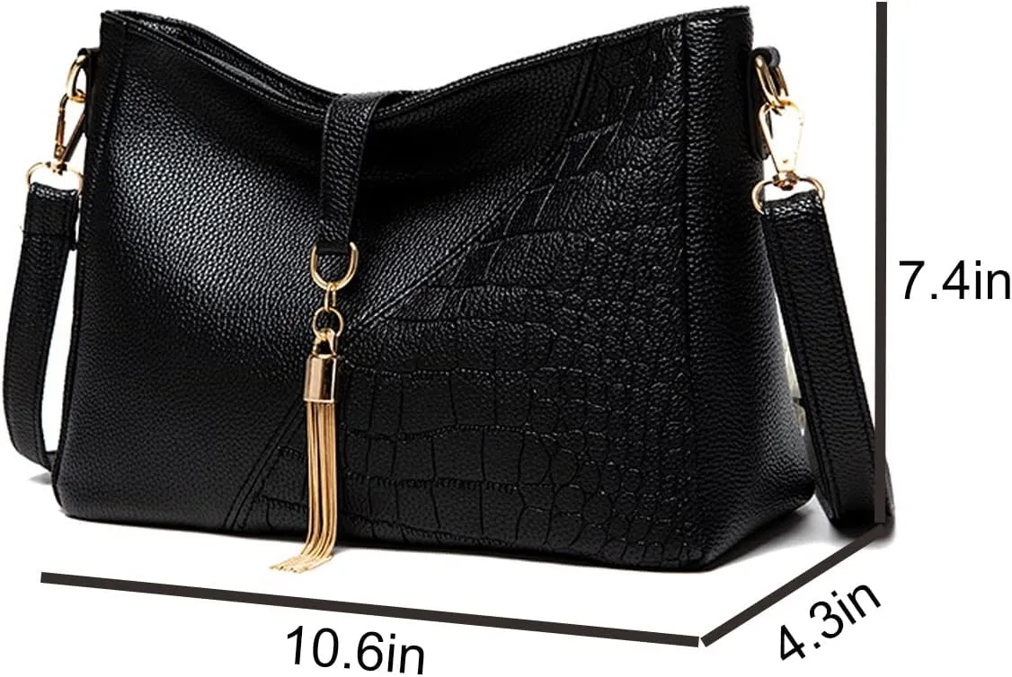 Shoulder Bags for Women PU Leather Fashion Satchel Tassel Purse Ladies Crossbody Bag