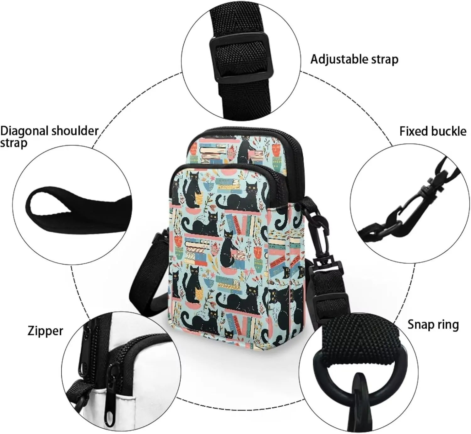 Shoulder Bags with Zipper, Crossbody Messenger Bag Chest Bag Waist Pouch Purse