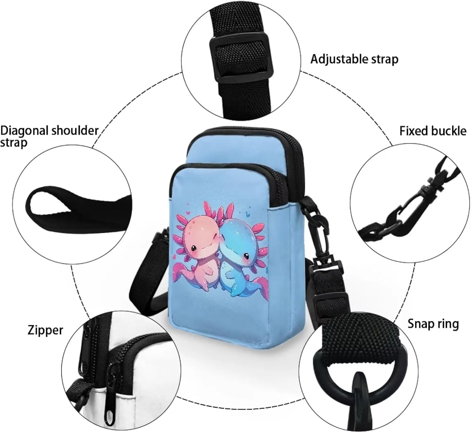 Shoulder Bags with Zipper, Crossbody Messenger Bag Chest Bag Waist Pouch Purse