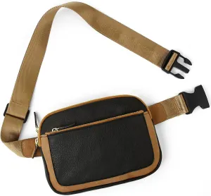 Small Crossbody Fanny Packs for Women Men Everywhere Belt Bag Fashion Waist Packs Vegan Leather Belt Bag with Adjustable Strap for Travel Hiking Walking,Black