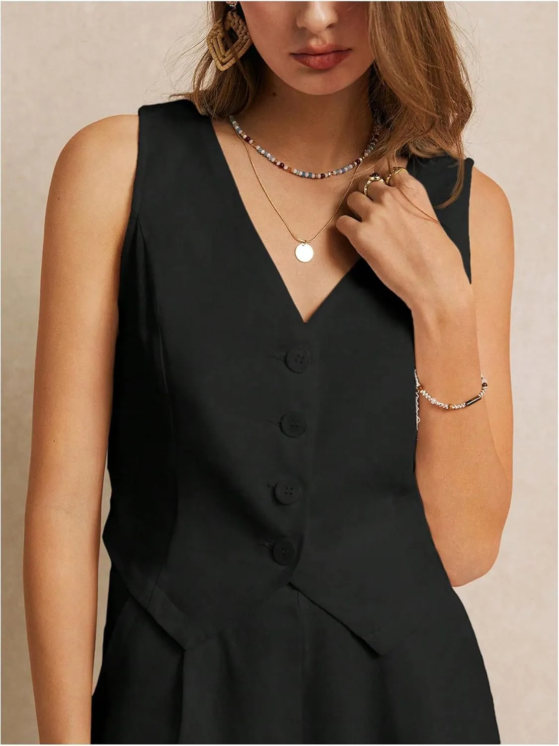 SOLY HUX Women's Vest V Neck Tank Tops Sleeveless Button Casual Blazer Waistcoats