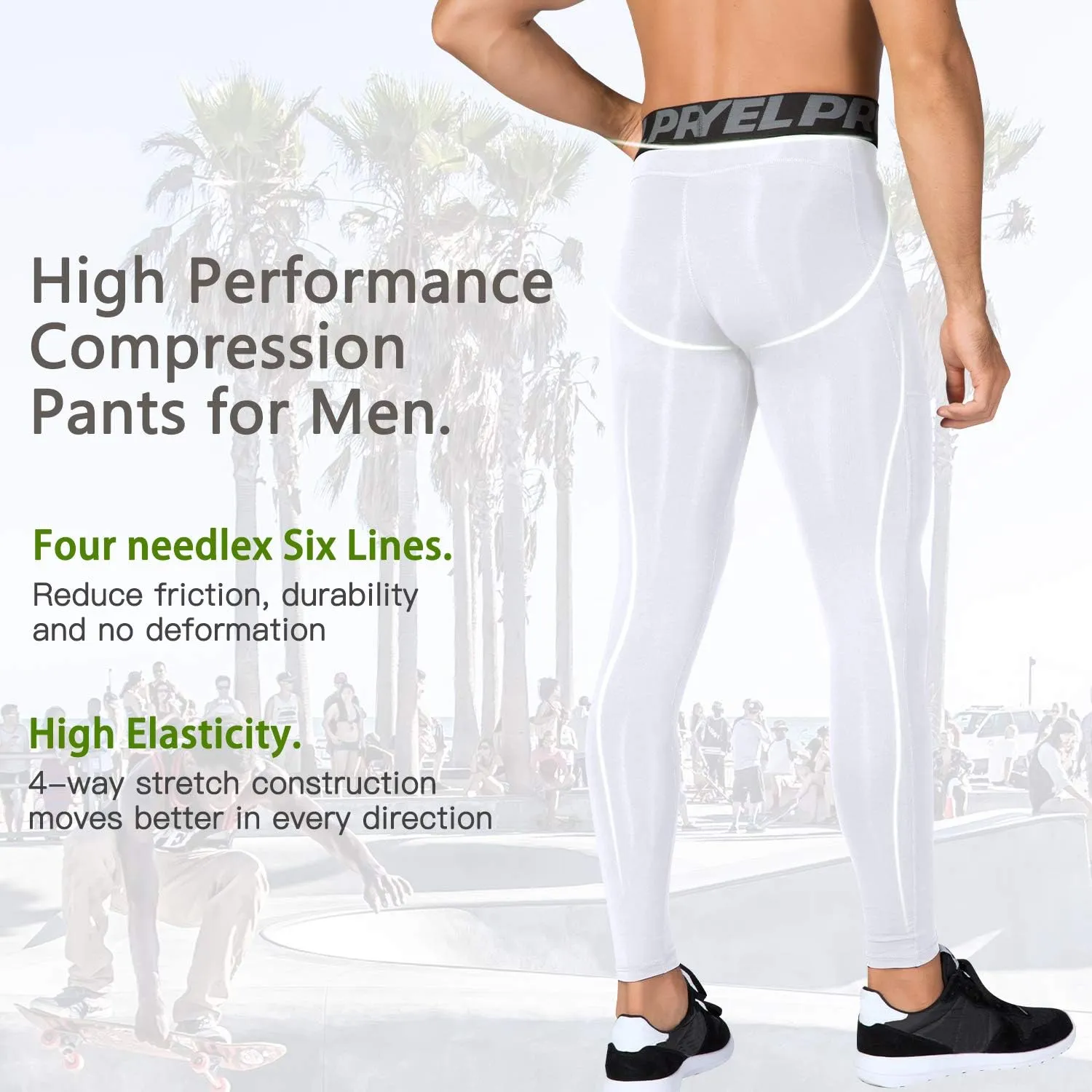 SPVISE 3 Pack Men's Compression Pants Leggings Running Tights with Pockets Cool Dry Workout Base Layer Athletic Gym Pants
