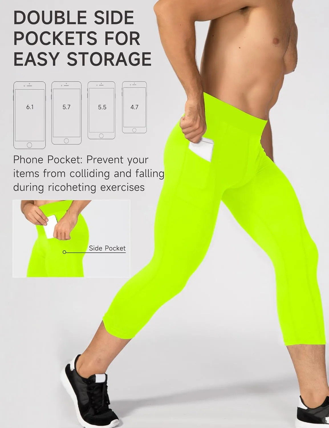 SPVISE Men's 3/4 Compression Pants Athletic Capri Leggings Dry Fit Running Tights with Pocket Basketball Sports Gym Baselayer