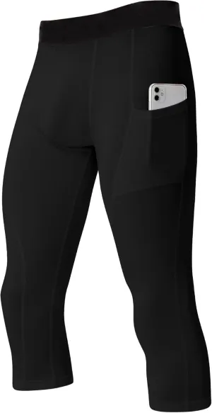 SPVISE Men's 3/4 Compression Pants Athletic Capri Leggings Dry Fit Running Tights with Pocket Basketball Sports Gym Baselayer