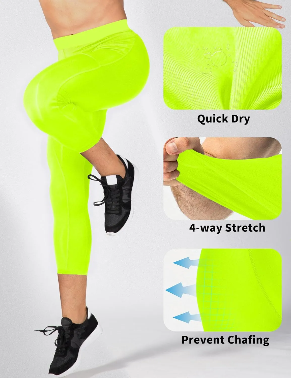 SPVISE Men's 3/4 Compression Pants Athletic Capri Leggings Dry Fit Running Tights with Pocket Basketball Sports Gym Baselayer