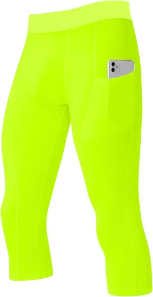 SPVISE Men's 3/4 Compression Pants Athletic Capri Leggings Dry Fit Running Tights with Pocket Basketball Sports Gym Baselayer