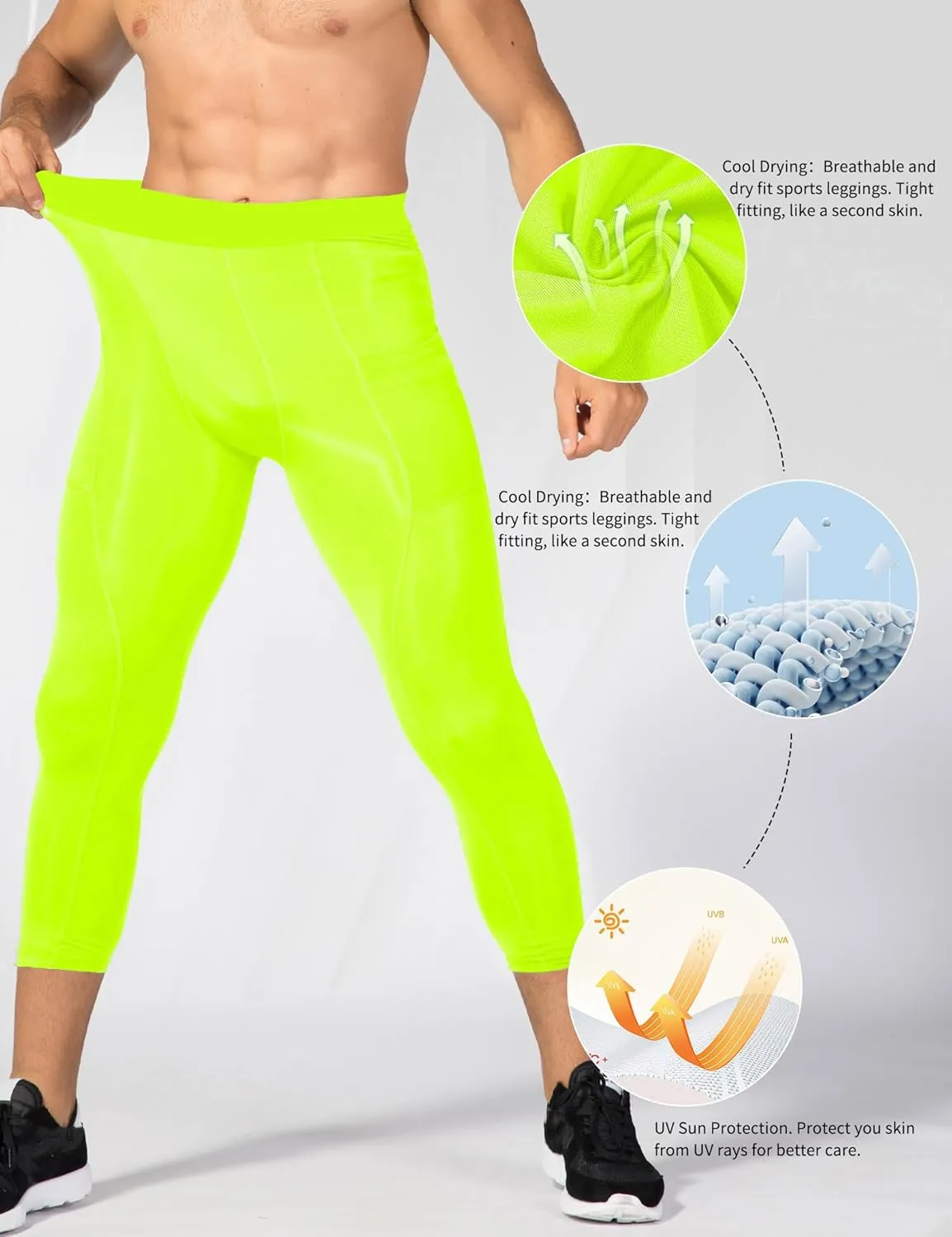 SPVISE Men's 3/4 Compression Pants Athletic Capri Leggings Dry Fit Running Tights with Pocket Basketball Sports Gym Baselayer