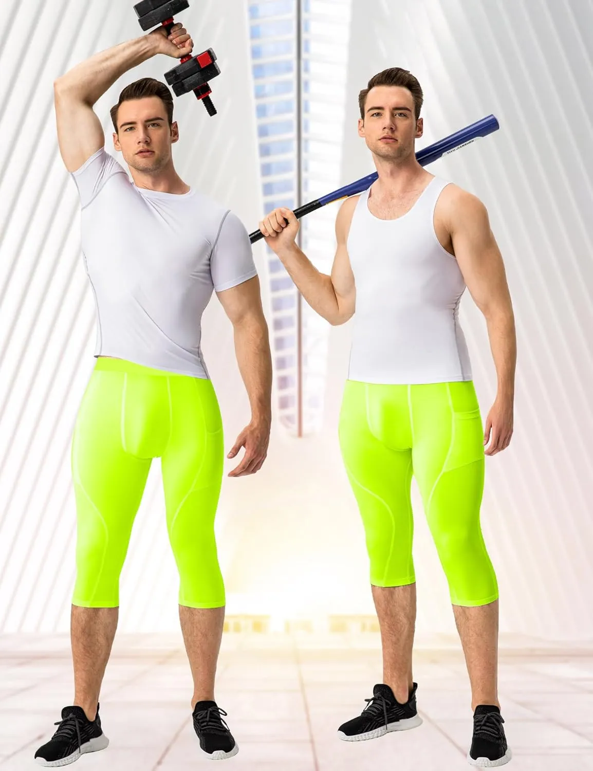 SPVISE Men's 3/4 Compression Pants Athletic Capri Leggings Dry Fit Running Tights with Pocket Basketball Sports Gym Baselayer