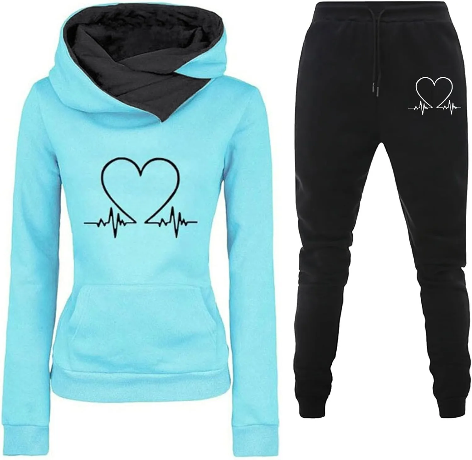 Straight Leg Cargo Sweatpants and Winter Leisure Solid Color Hooded Sweater Pants with High Waisted Joggers Pants