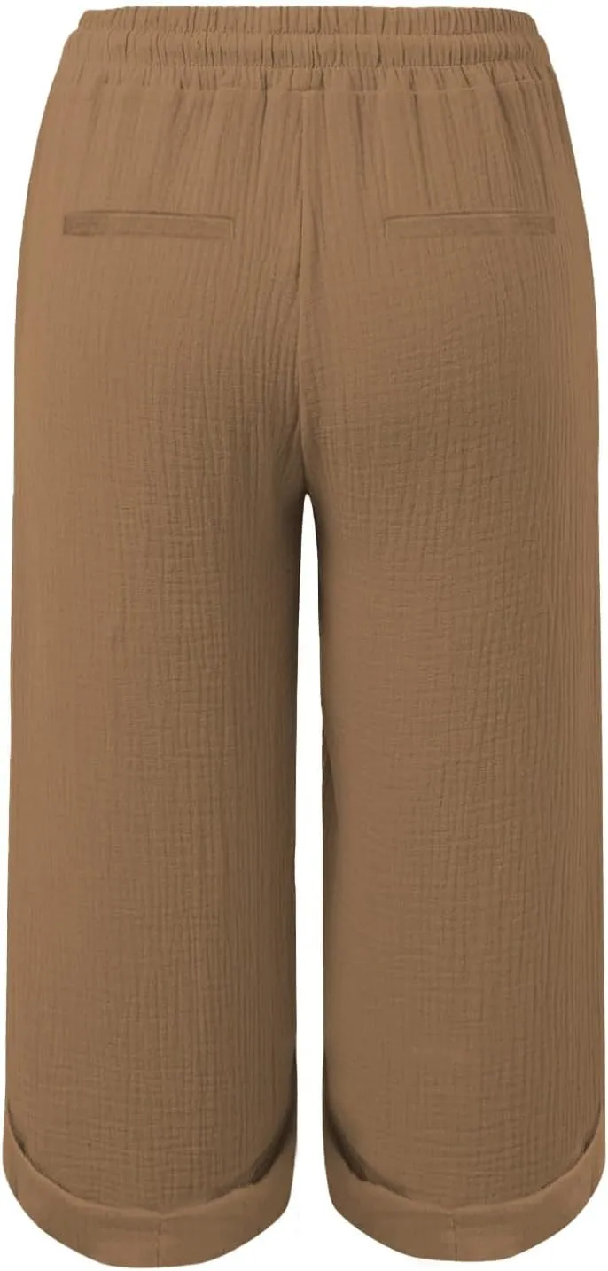 Summer Capris for Women Cotton Linen Pants Casual 2025 Loose Comfy Trendy Elastic Waist Cropped Trouser Beach Clothes
