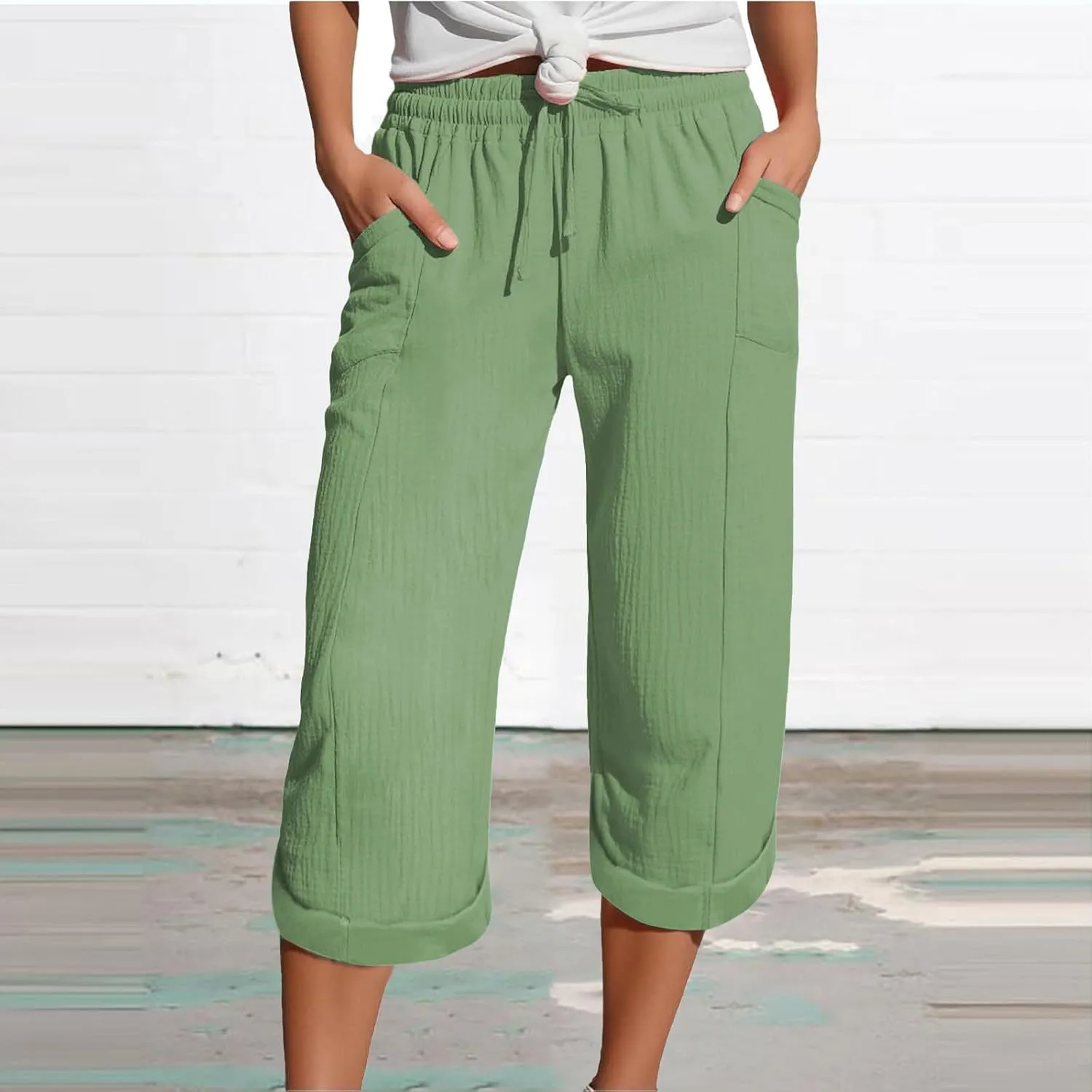 Summer Capris for Women Cotton Linen Pants Casual 2025 Loose Comfy Trendy Elastic Waist Cropped Trouser Beach Clothes