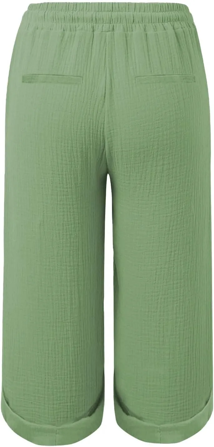 Summer Capris for Women Cotton Linen Pants Casual 2025 Loose Comfy Trendy Elastic Waist Cropped Trouser Beach Clothes