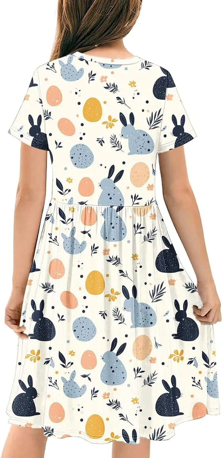 Summer Dresses for Girl 2025 Casual Ruffle Sleeves Mini Dress Sundresses Floral Boho Beach Sundress with Pockets