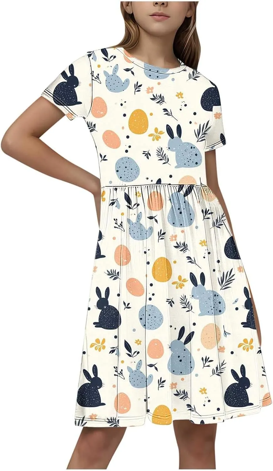 Summer Dresses for Girl 2025 Casual Ruffle Sleeves Mini Dress Sundresses Floral Boho Beach Sundress with Pockets