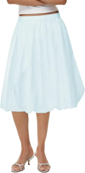 Sunloudy Women Bubble Maxi Skirt Boho Elastic High Waist Pleated A-Line Skirt Flowy Swing Ruffle Hem Long Skirt