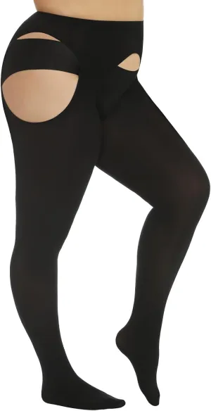 Suspender Tights for Women Plus Size, 120D Opaque Pantyhose Garter Belt Thigh High Stockings