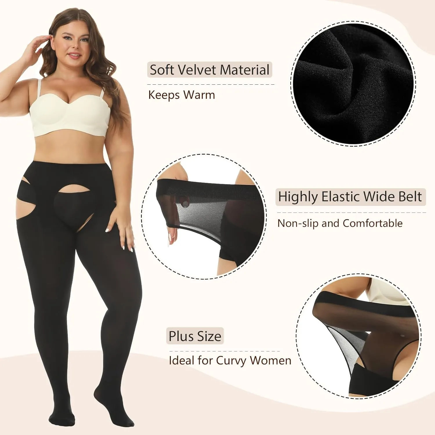 Suspender Tights for Women Plus Size, 120D Opaque Pantyhose Garter Belt Thigh High Stockings