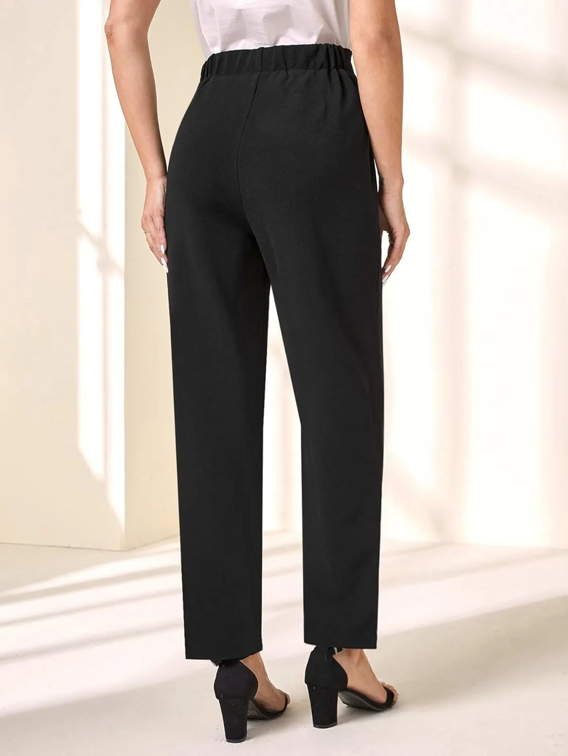 SweatyRocks Women's High Waist Button Pleated Cropped Pants Elegant Office Suit Pants Trousers with Pocket