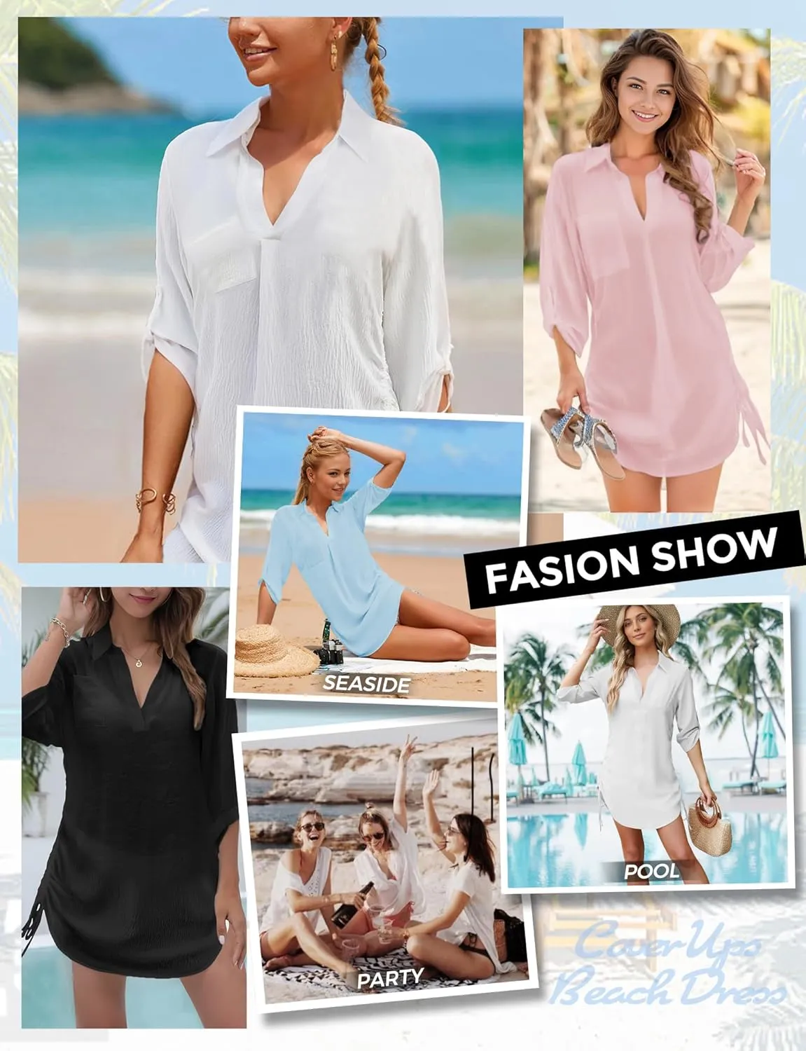 Swimsuit Coverup for Women, Drawstring Beach Bathing Suit Bikini Cover Up for Women, Sexy V Neck Beachwear Dress