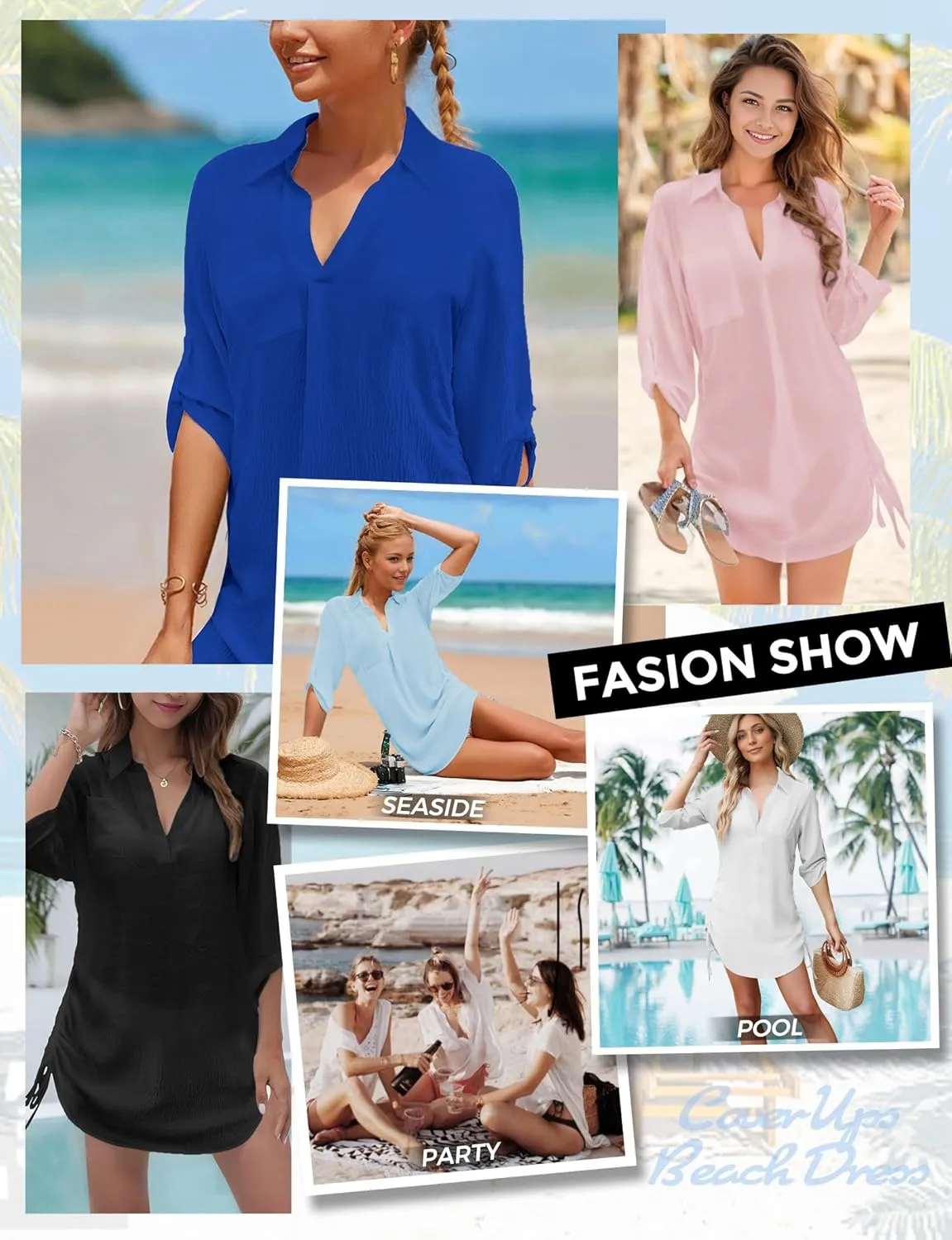 Swimsuit Coverup for Women, Drawstring Beach Bathing Suit Bikini Cover Up for Women, Sexy V Neck Beachwear Dress