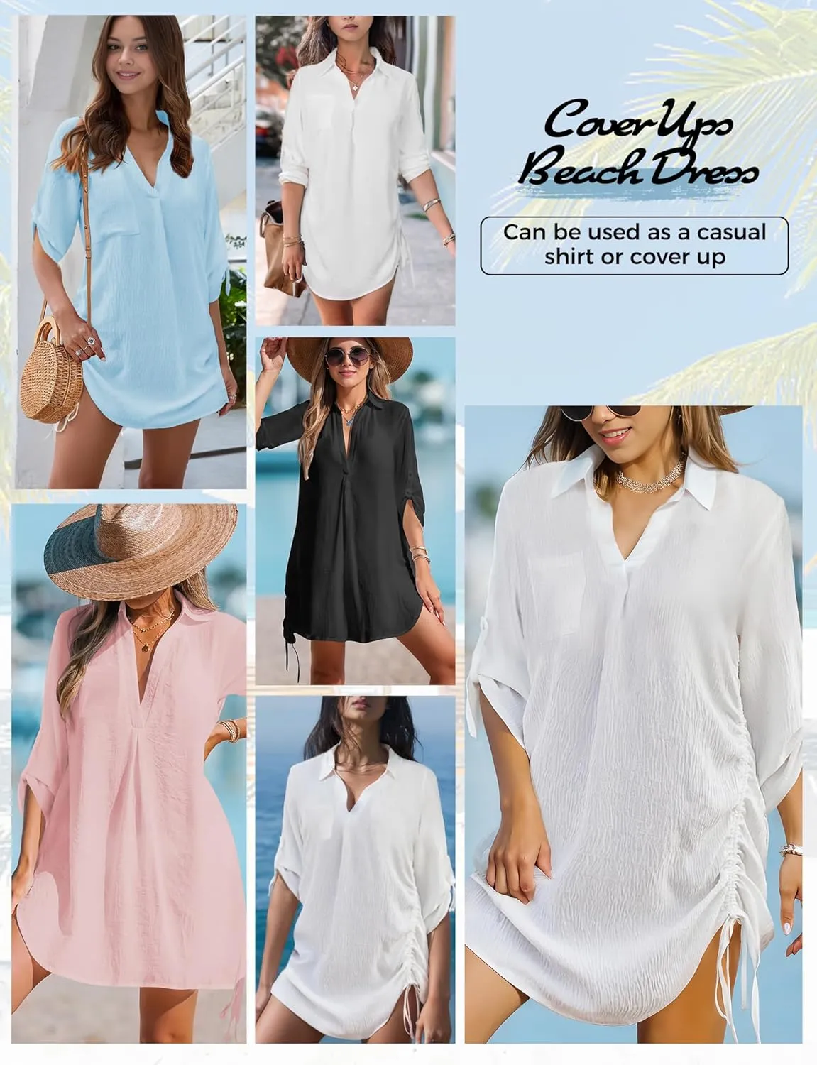 Swimsuit Coverup for Women, Drawstring Beach Bathing Suit Bikini Cover Up for Women, Sexy V Neck Beachwear Dress