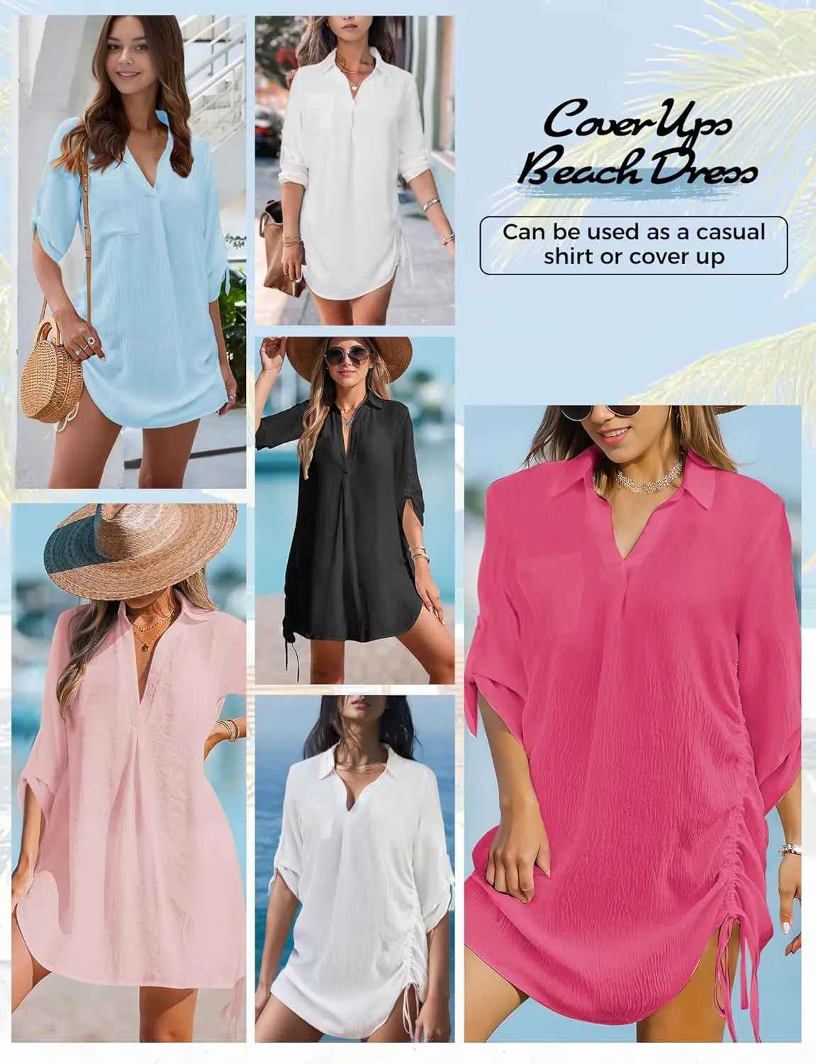 Swimsuit Coverup for Women, Drawstring Beach Bathing Suit Bikini Cover Up for Women, Sexy V Neck Beachwear Dress