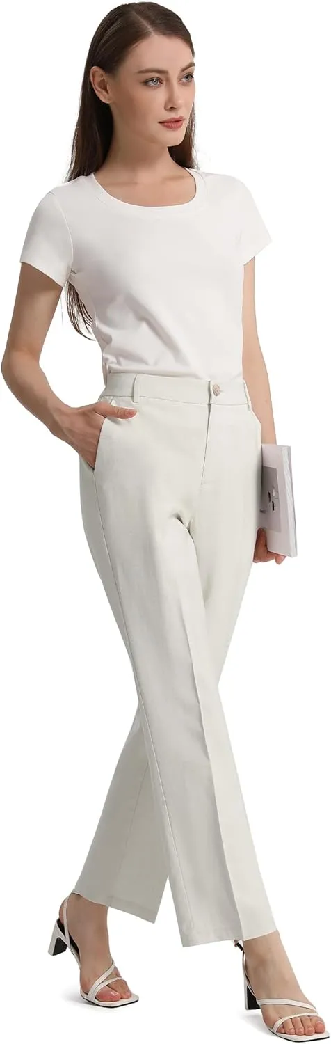 Tapata Women's 28"/30"/32"/34" Straight Linen Dress Pants with Pockets Tall, Petite, Regular for Office Work Business