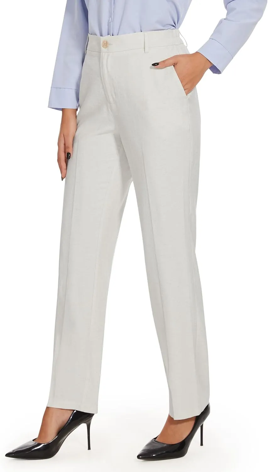 Tapata Women's 28"/30"/32"/34" Straight Linen Dress Pants with Pockets Tall, Petite, Regular for Office Work Business