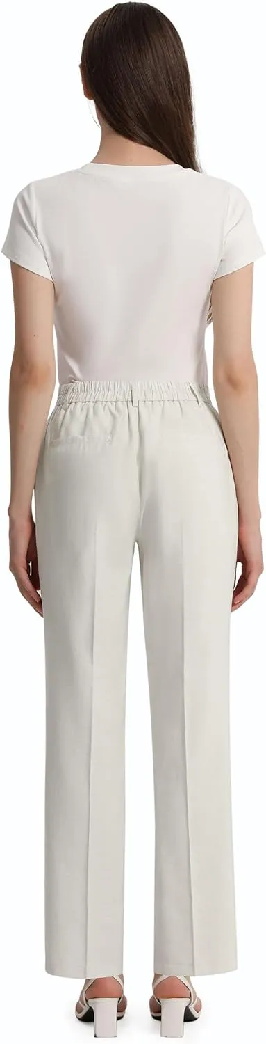 Tapata Women's 28"/30"/32"/34" Straight Linen Dress Pants with Pockets Tall, Petite, Regular for Office Work Business