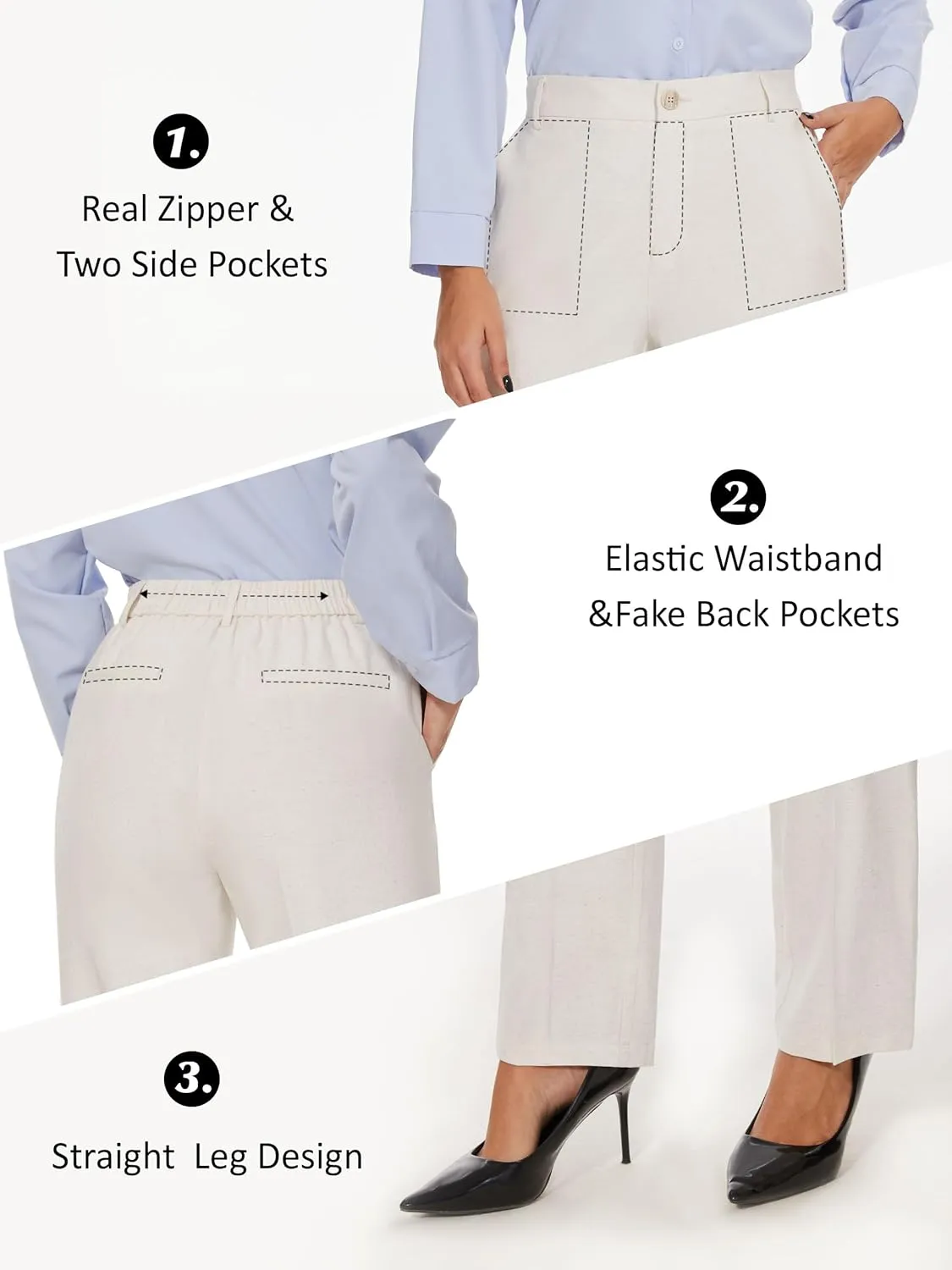 Tapata Women's 28"/30"/32"/34" Straight Linen Dress Pants with Pockets Tall, Petite, Regular for Office Work Business