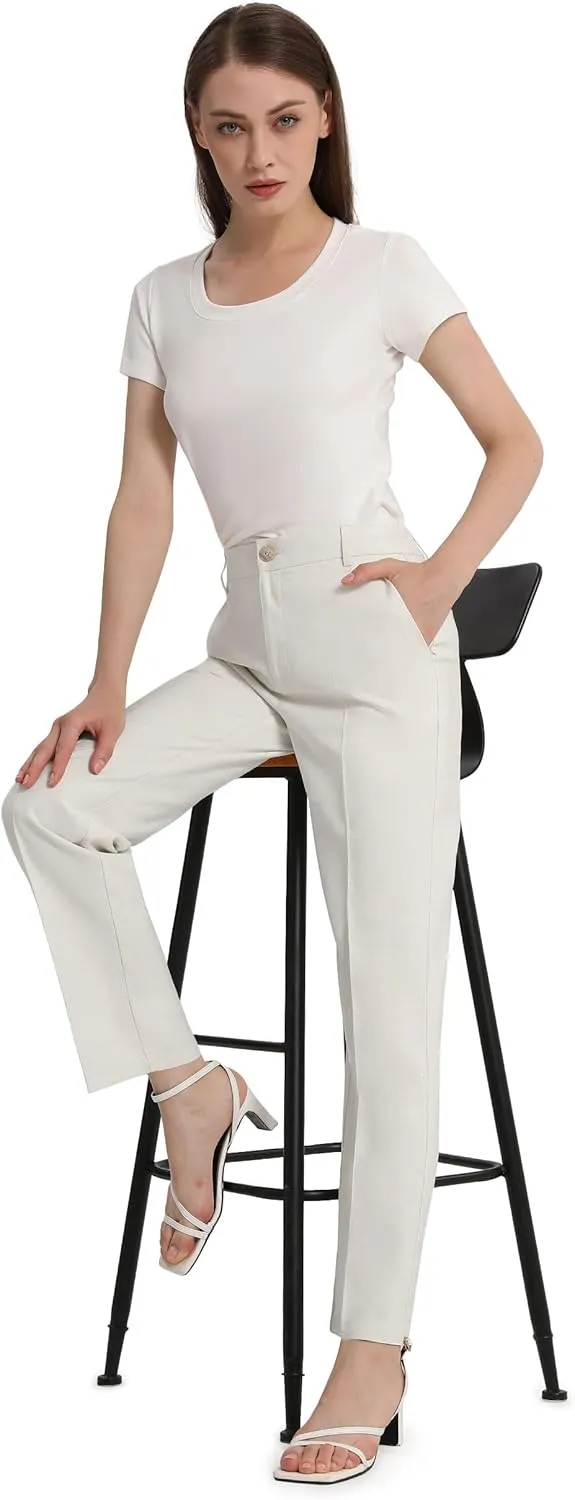 Tapata Women's 28"/30"/32"/34" Straight Linen Dress Pants with Pockets Tall, Petite, Regular for Office Work Business