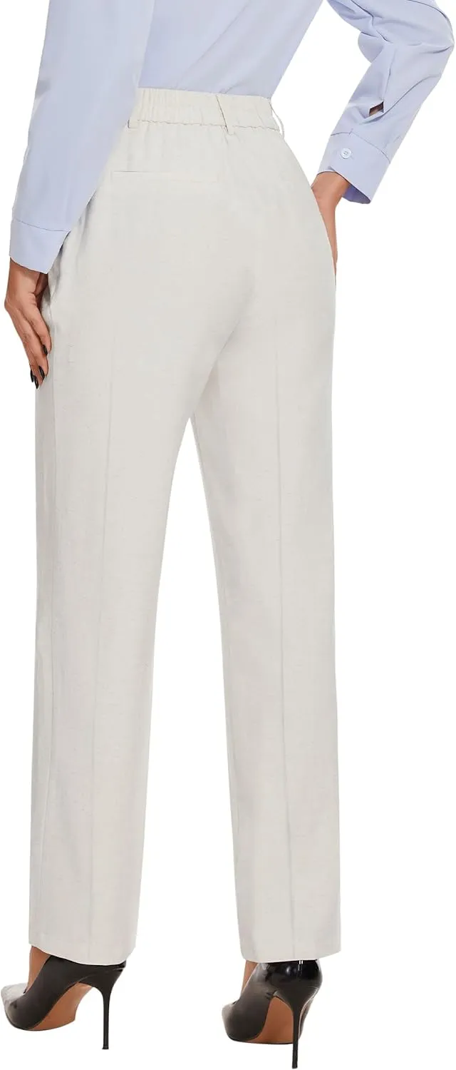 Tapata Women's 28"/30"/32"/34" Straight Linen Dress Pants with Pockets Tall, Petite, Regular for Office Work Business