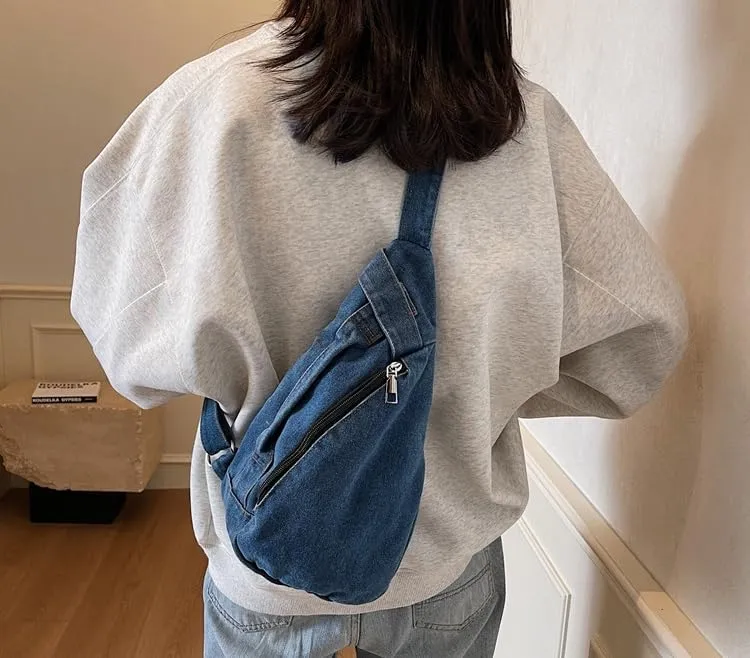 Trendy Sling Bag for Women Crossbody Sling Bag Denim Shoulder Bag Backpack Fanny Belt Bag for Sports Hiking 2025