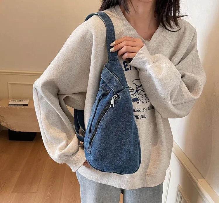 Trendy Sling Bag for Women Crossbody Sling Bag Denim Shoulder Bag Backpack Fanny Belt Bag for Sports Hiking 2025