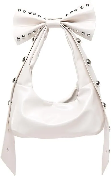 Trendy Studded Purses Y2K Bow Shoulder Bag Tote Bag Purse for Women Bow Knot Clutch Purse Hobo Handbag Purse 2025