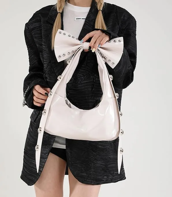 Trendy Studded Purses Y2K Bow Shoulder Bag Tote Bag Purse for Women Bow Knot Clutch Purse Hobo Handbag Purse 2025