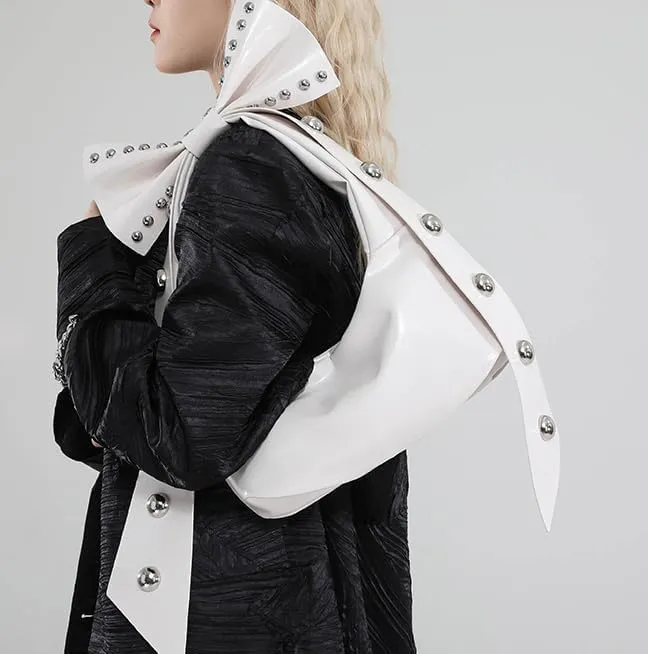 Trendy Studded Purses Y2K Bow Shoulder Bag Tote Bag Purse for Women Bow Knot Clutch Purse Hobo Handbag Purse 2025