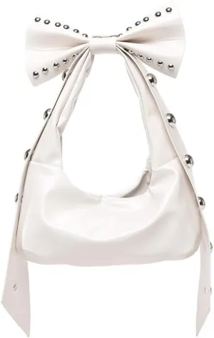 Trendy Studded Purses Y2K Bow Shoulder Bag Tote Bag Purse for Women Bow Knot Clutch Purse Hobo Handbag Purse 2025