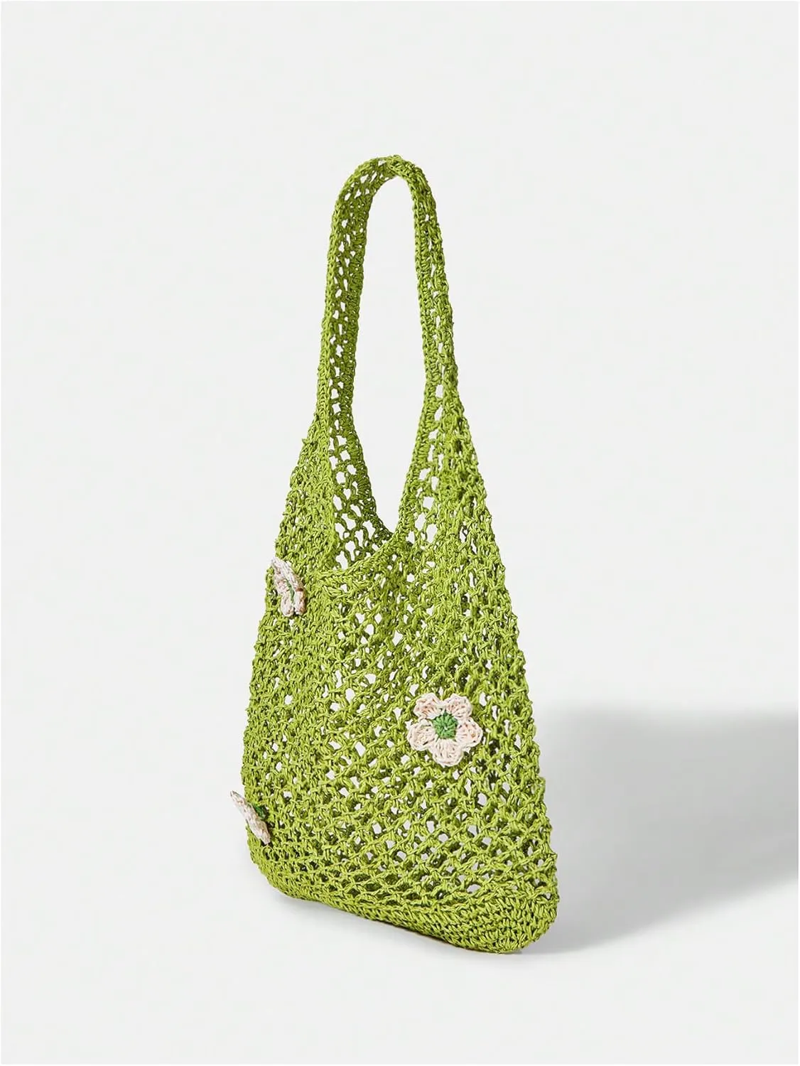 Verdusa Women's Floral Applique Straw Shoulder Bags Hobo Tote Handbag Purse
