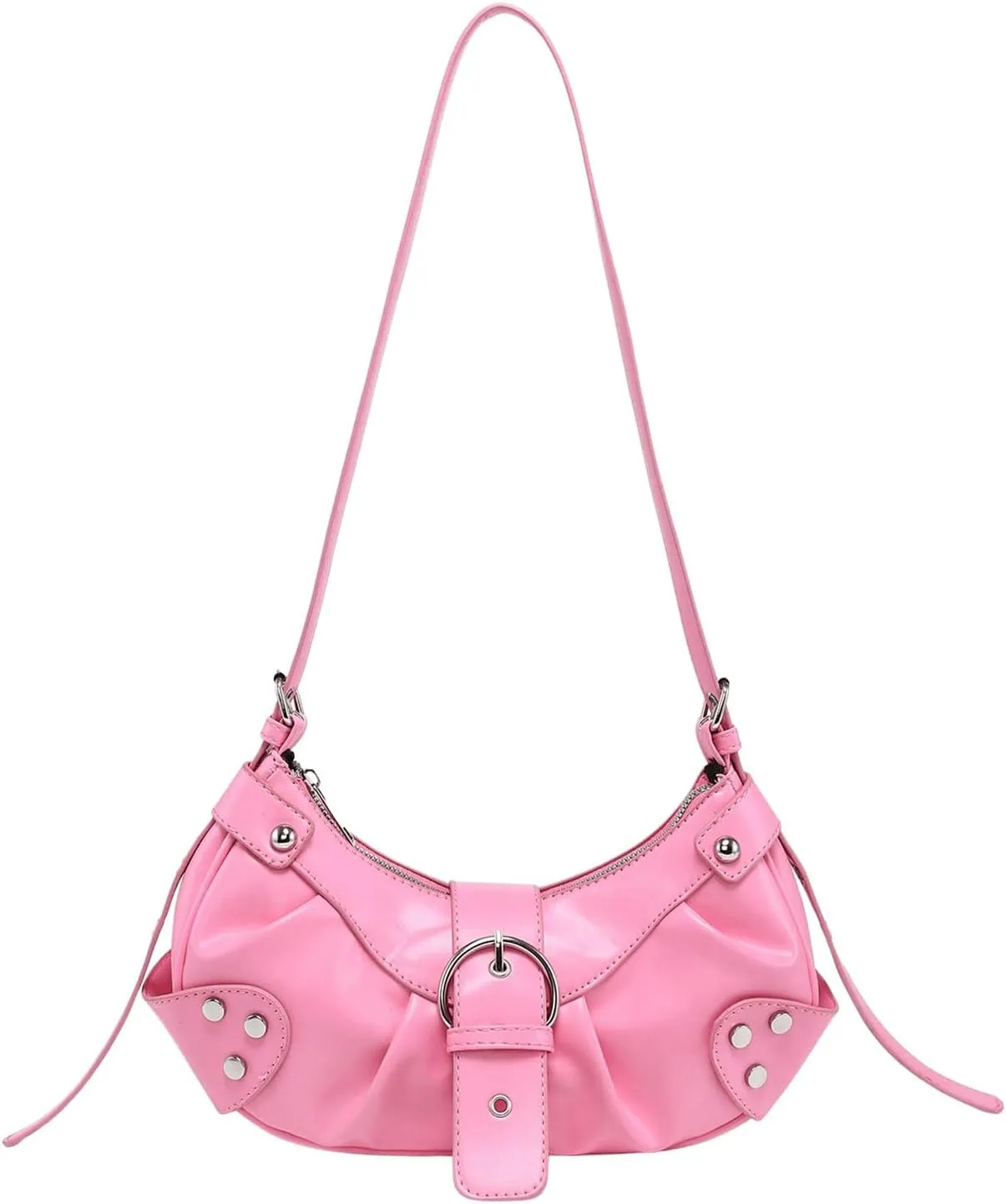 Verdusa Women's Pleated Hobo Shoulder Bags Metallic PU Leather Clutch Handbag