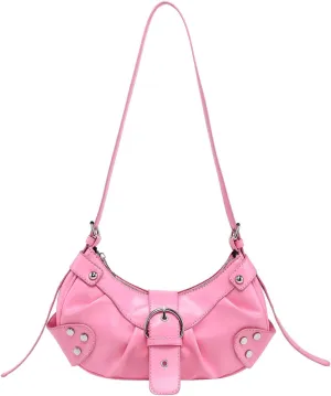 Verdusa Women's Pleated Hobo Shoulder Bags Metallic PU Leather Clutch Handbag