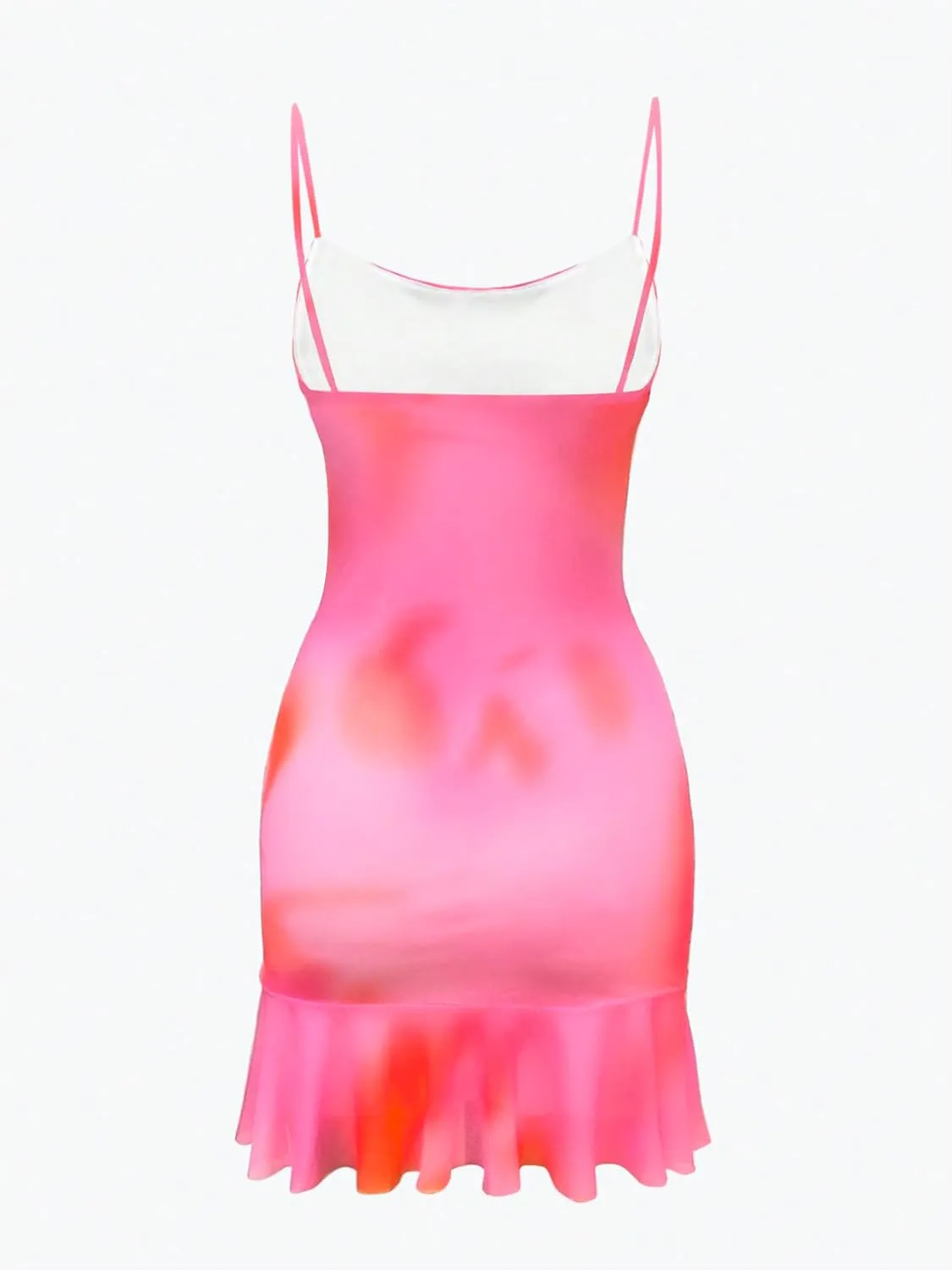 Verdusa Women's Tie Dye Ruffled Cami Dress Backless Layered Ruched Bodycon Mini Dress