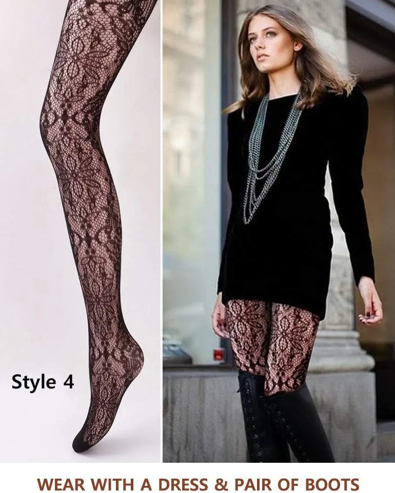 VERO MONTE Women Patterned Fishnet Tights Black Fishnets Net Stockings Pantyhose