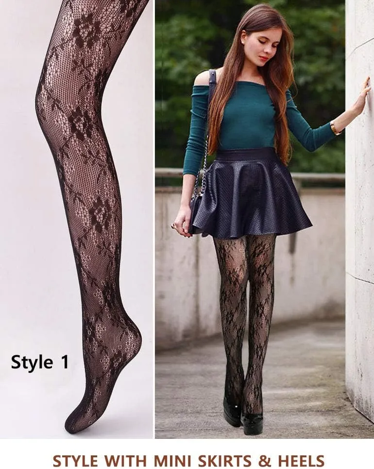 VERO MONTE Women Patterned Fishnet Tights Black Fishnets Net Stockings Pantyhose